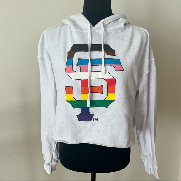 San Francisco Giants Cropped Rainbow Pride Logo Hoodie Sweatshirt Sz M - Picture 4 of 7